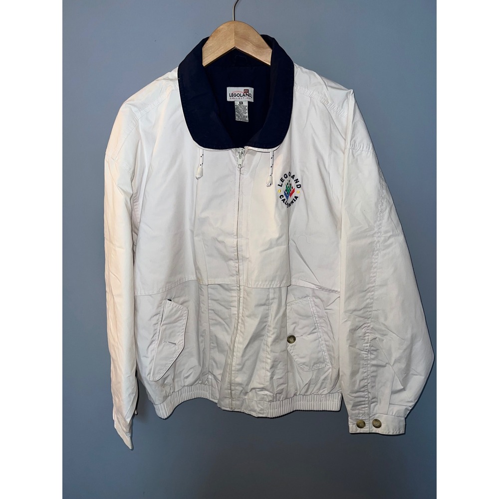 Vintage Legoland California Windbreaker Jacket White Navy‎ Blue Mens Medium 90s